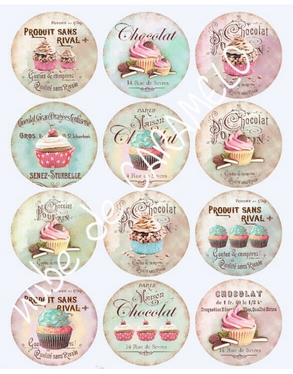 Papel de azúcar cupcakes vintage