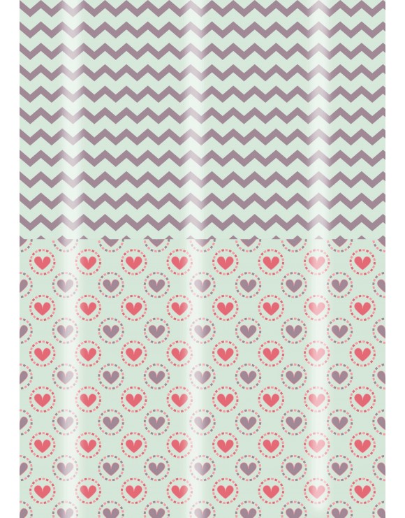 Papel corazones y chevron verde