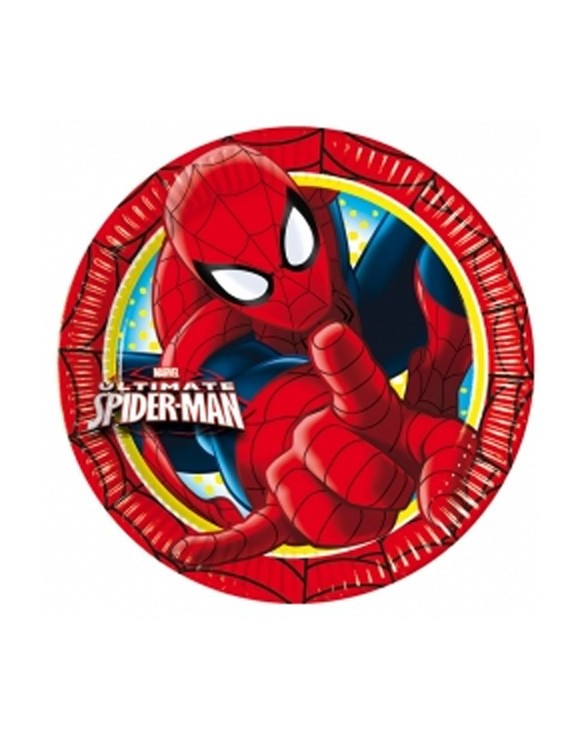 Platos De Papel Spiderman 23 Cm. Pack 8