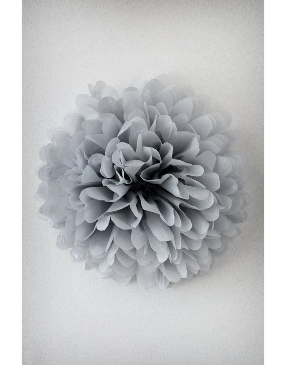 Pompón 17 cm de papel de seda gris