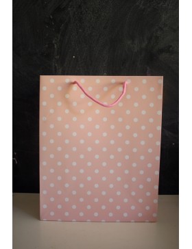 BOLSA PAPEL ASA ALGODÓN 32X26X12 CM topos rosa