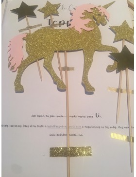 Topper unicornio grande y estrellas