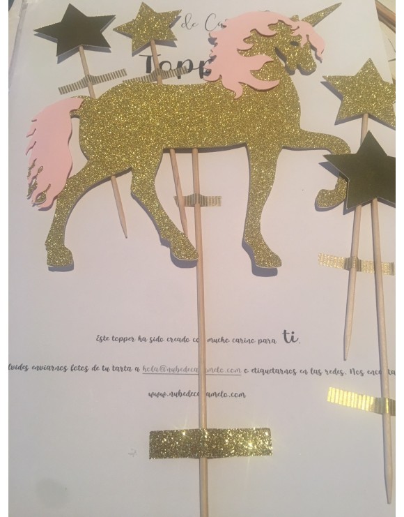 Topper unicornio grande y estrellas 