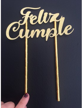 Topper Dorado Purpurina Feliz Cumple