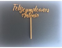 Topper madera feliz cumple antonio 
