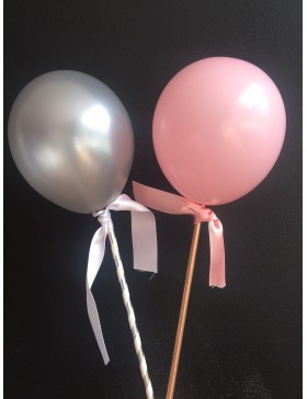 Pack Topper Globo Mini 10 cm Plata-Rosa