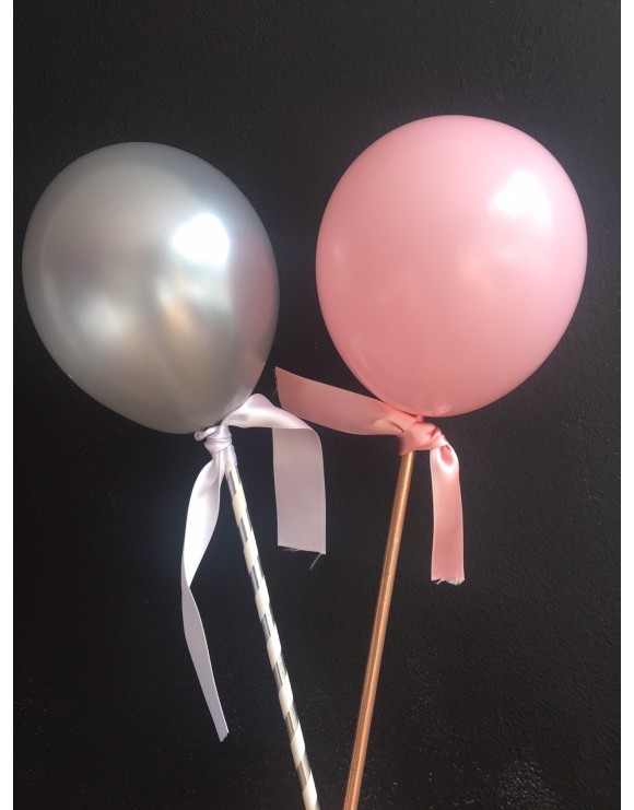 Pack Topper Globo Mini 10 cm plata-rosa