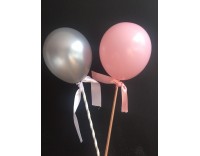 Pack Topper Globo Mini 10 cm plata-rosa