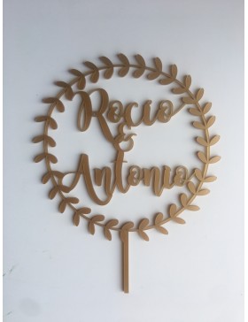 Topper laurel metacrilato dorado