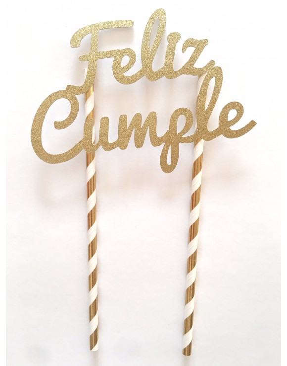 Topper Feliz Cumple purpurina dorado
