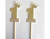 Topper set 6 corazones purpurina dorados 3 cm