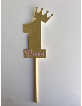 Topper número uno con corona personalizado pack uno