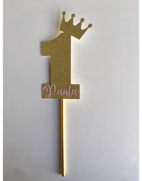 Topper número uno con corona personalizado pack uno