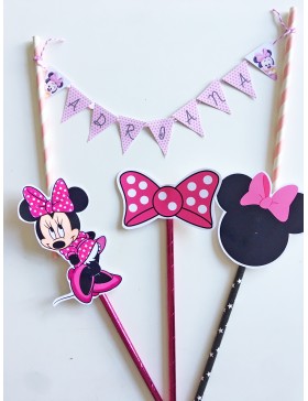 kit MINNIE 2 banderin personalizado + toppers