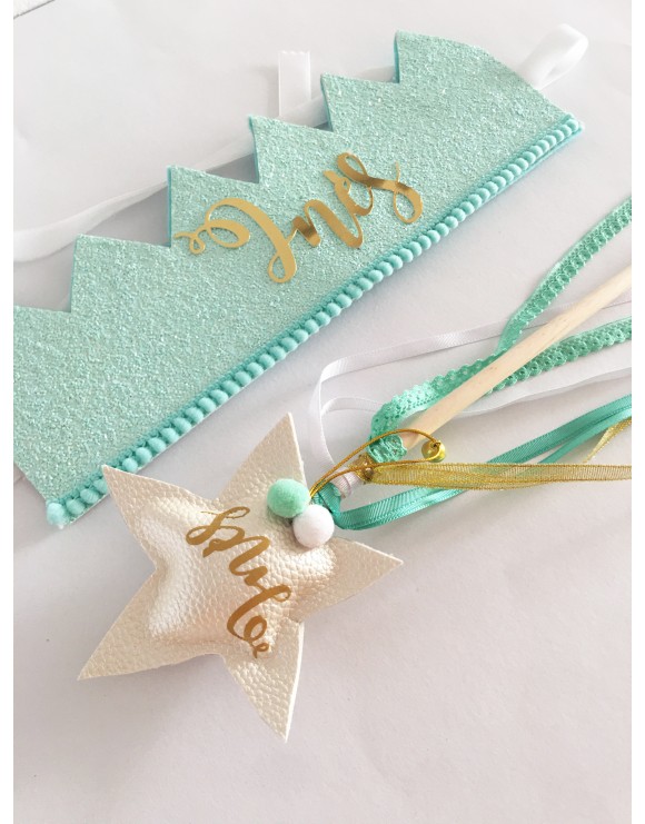 Pack corona + varita purpurina mint