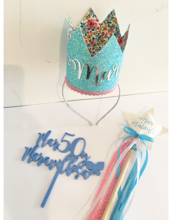 Pack 50 ños varita + corona + topper tarta
