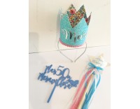 Pack 50 ños varita + corona + topper tarta