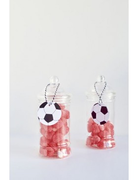 Bote de Plástico para Chuches estilo Victoriano con Etiqueta Balón de Fútbol
