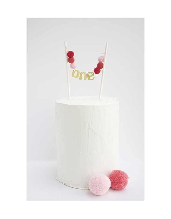 Topper guirnalda pompones ONE frambuesa