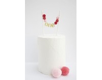 Topper guirnalda pompones ONE frambuesa