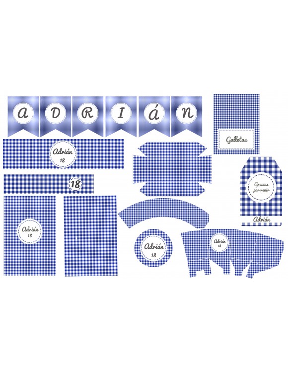 Kit Vichy Cuadros Azules Montada