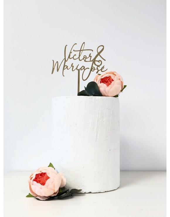 Topper metacrilato dorado espejo 2 líneas