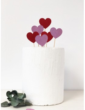 Topper Set 12 Corazones Rosa y rojo