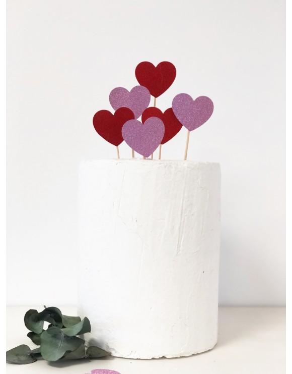 Topper Set 12 Corazones Rosa